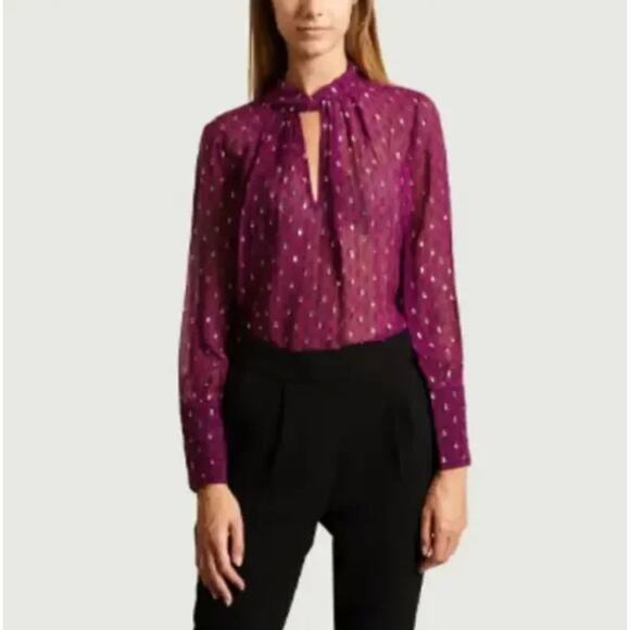 BA&SH Cabri Metallic Sheer Blouse Plum Purple Sz M {MM34} - Picture 5 of 9